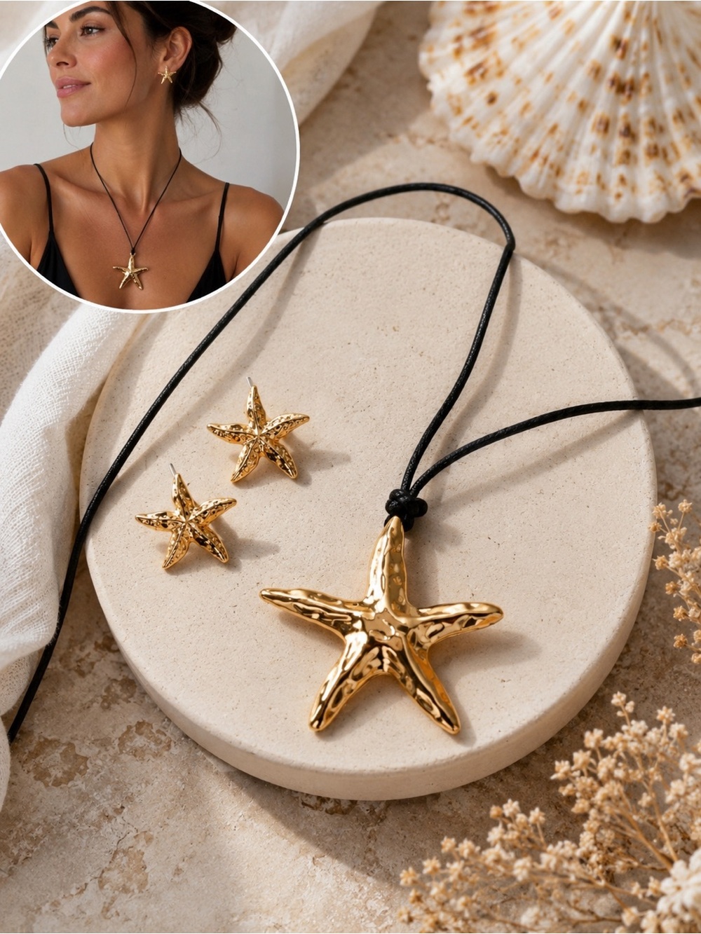Coastal Gold Starfish Necklace &
Earring Set | Beachcore Resort Jewelry